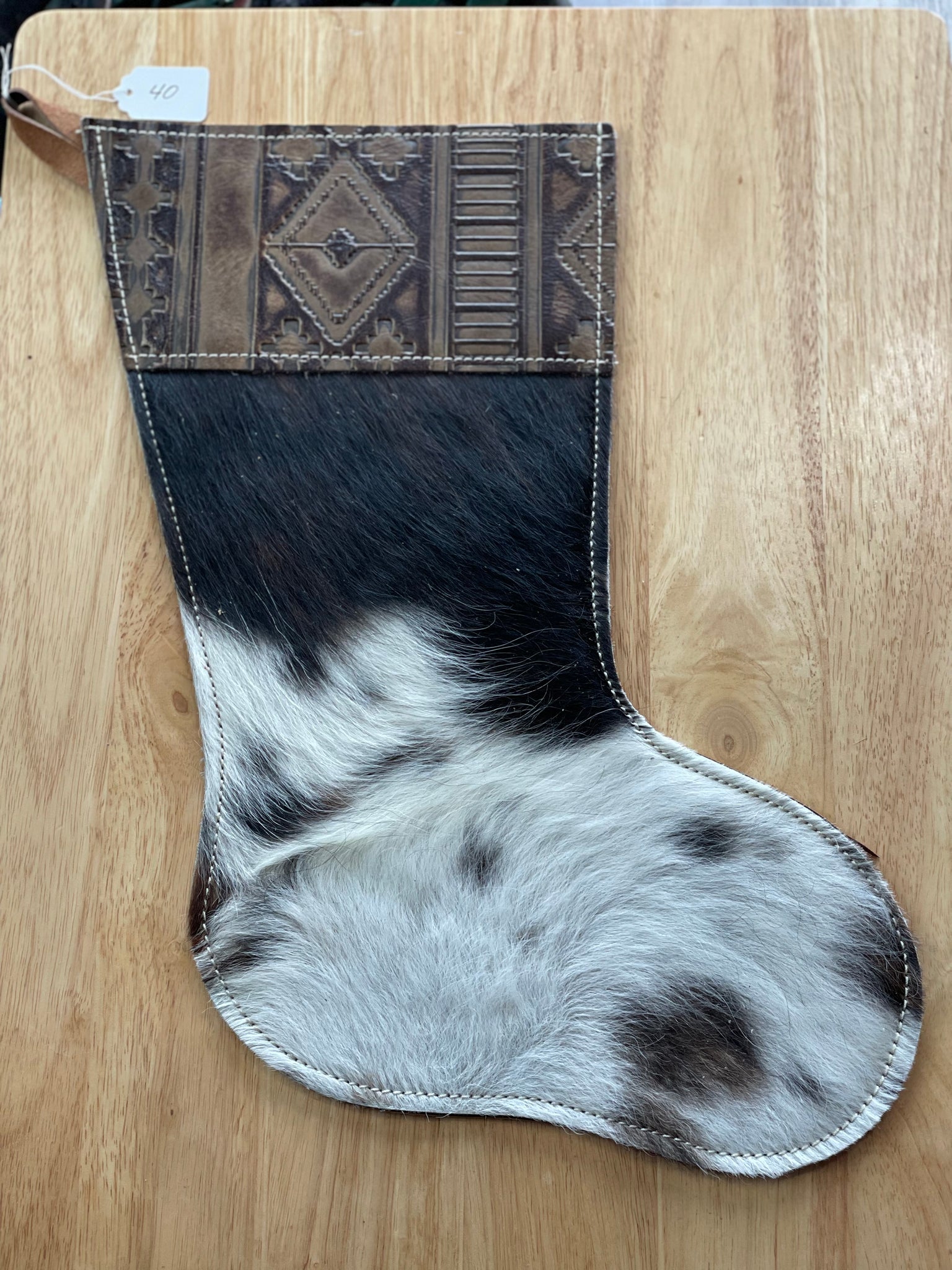 Cowhide and Leather Christmas Stocking #40