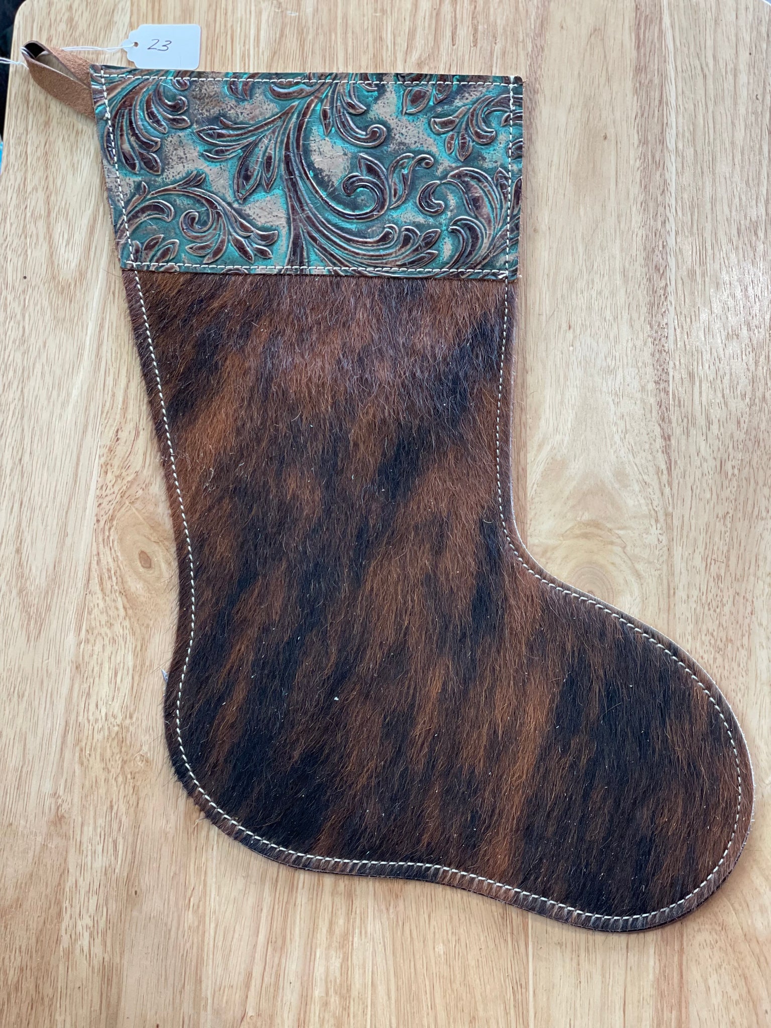 Cowhide and Leather Christmas Stocking #23