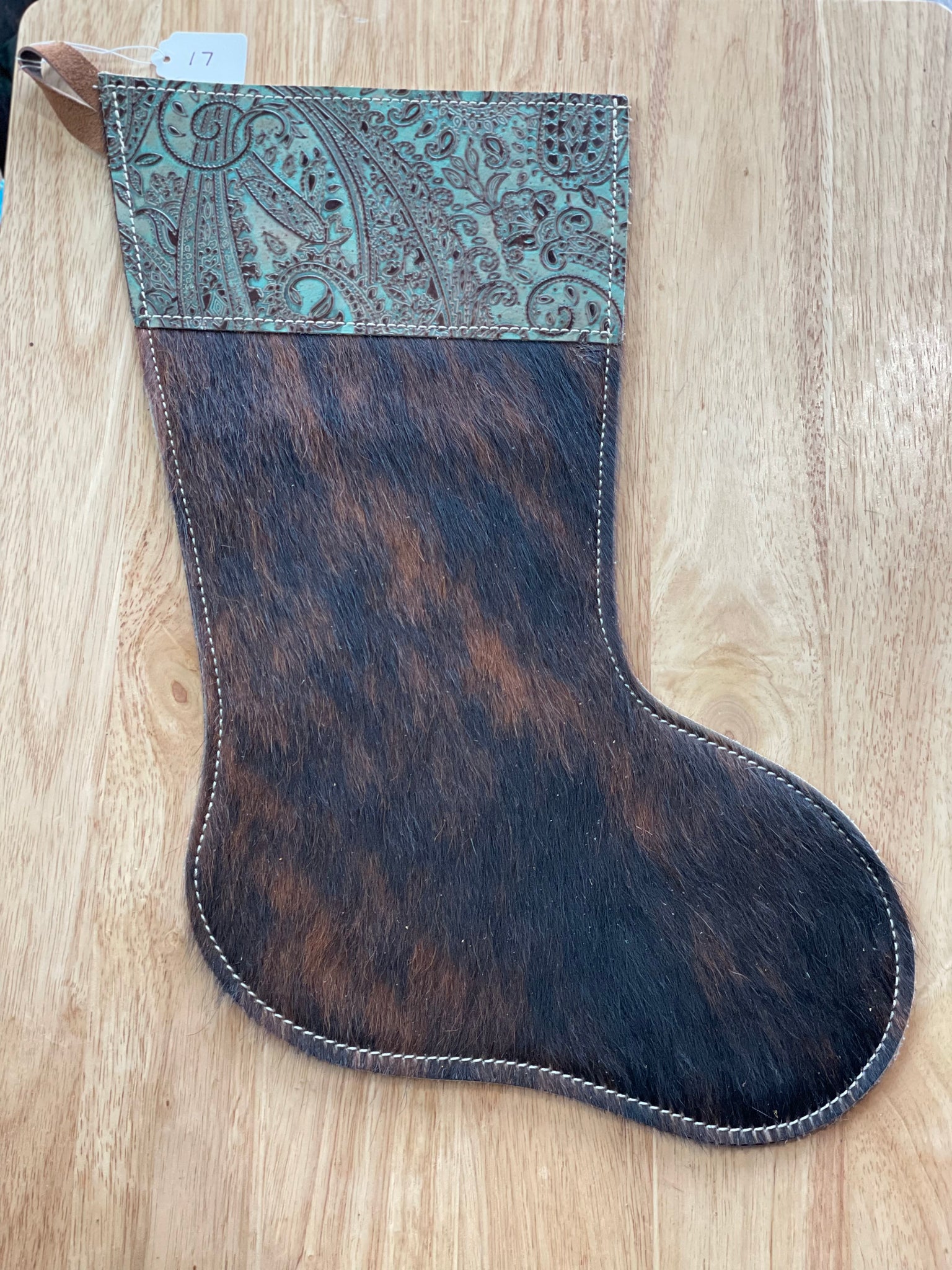Cowhide and Leather Christmas Stocking #17