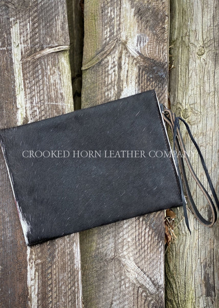 Cowhide And Leather Envelope Clutch With Red Croc Embossed Trim