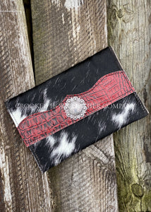 Cowhide Clutch With Red Croc Trim Embossed