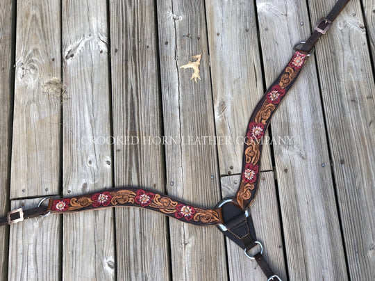 Leather Breastcollar- Floral Tooling