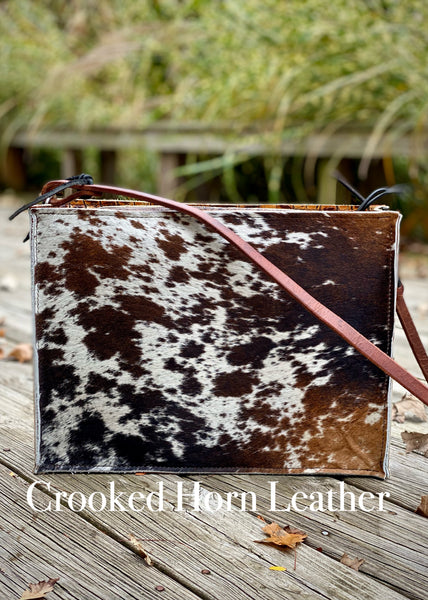 The Payson All-Around in Brown and Black Speckled Cowhide with Golden Sienna Croc