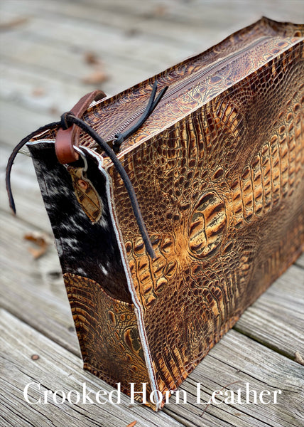 The Payson All-Around in Brown and Black Speckled Cowhide with Golden Sienna Croc