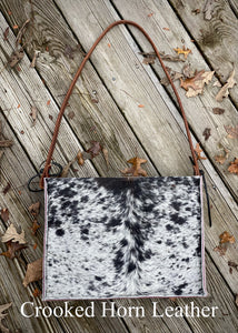 The Payson All-Around in Black and White Speckled Cowhide with Deep Red Croc