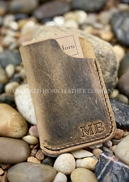 Simple Leather Card Sleeve With Initials Customized
