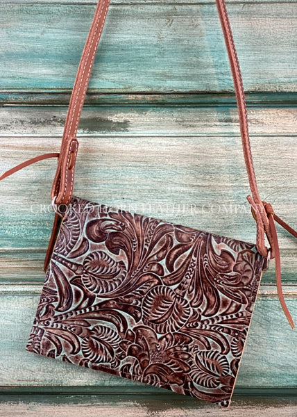 The Canyon Diablo Cross-Body In Chocolate And Turquoise Floral Leather Purse