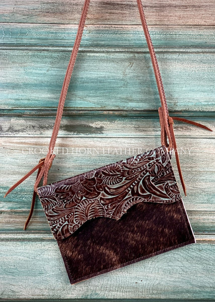 The Canyon Diablo Cross-Body In Chocolate And Turquoise Floral Leather Purse