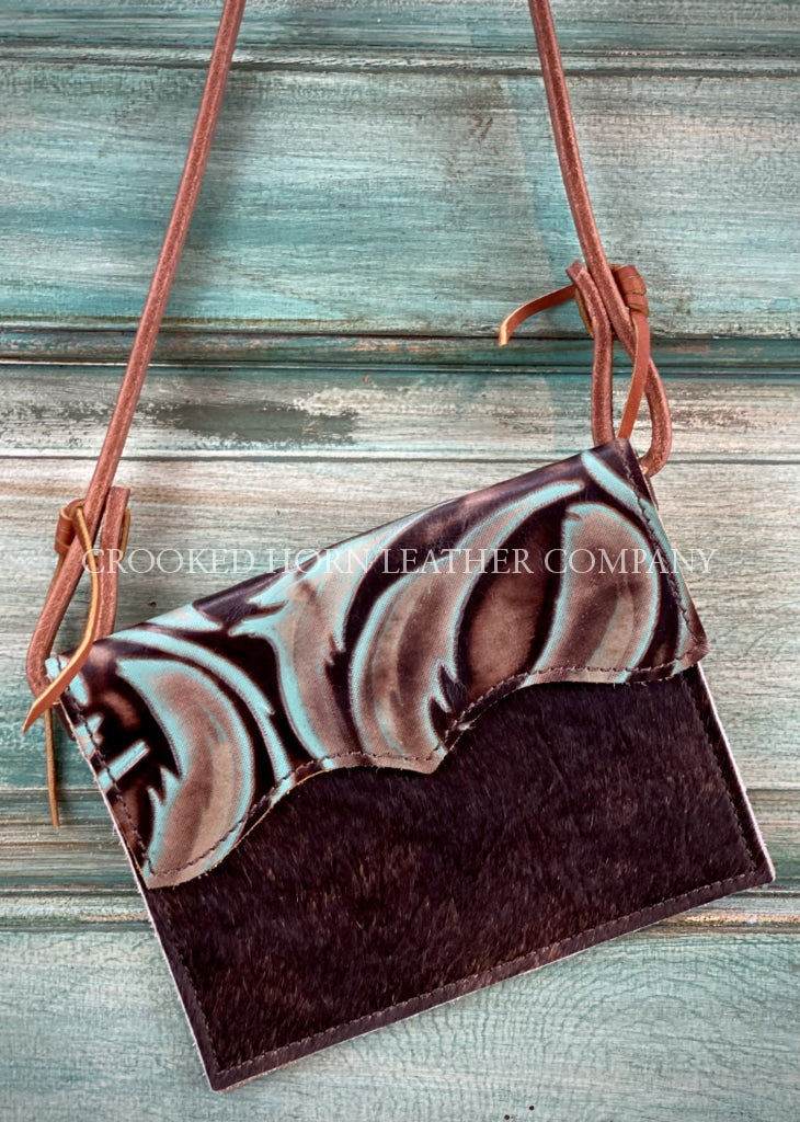 The Canyon Diablo Cross-Body In Cowhide With Turquoise Leaf Leather Purse