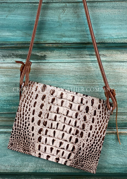 The Canyon Diablo Cross-Body In Ivory And Bronze Croc Leather Purse